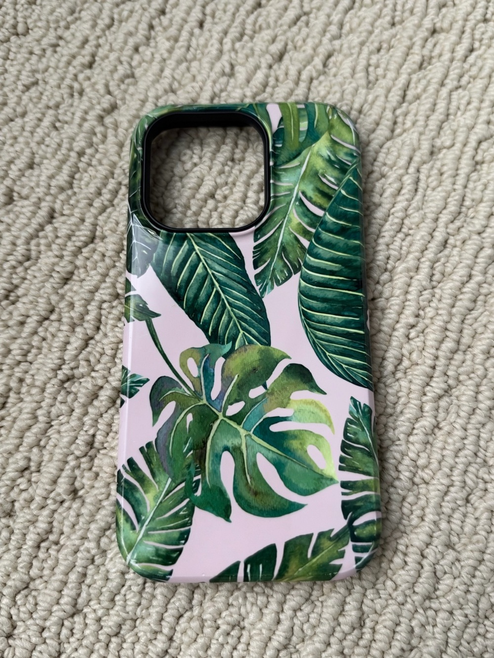 Green and Pink Tropical Leaf iPhone 14 Pro Case